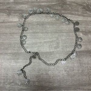 REPUBLIQUE FRANCAISE vintage COIN CHAIN BELT antique Silver Tone 43''